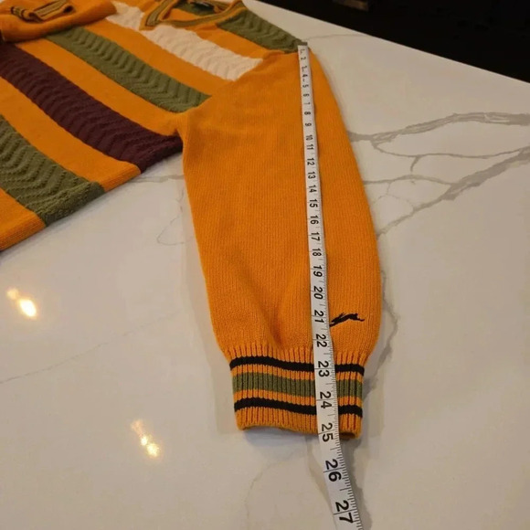 VTG A. Tagiano Y2K V-Neck Striped Cotton Sweater Green Orange Size Mens XL - Picture 10 of 10